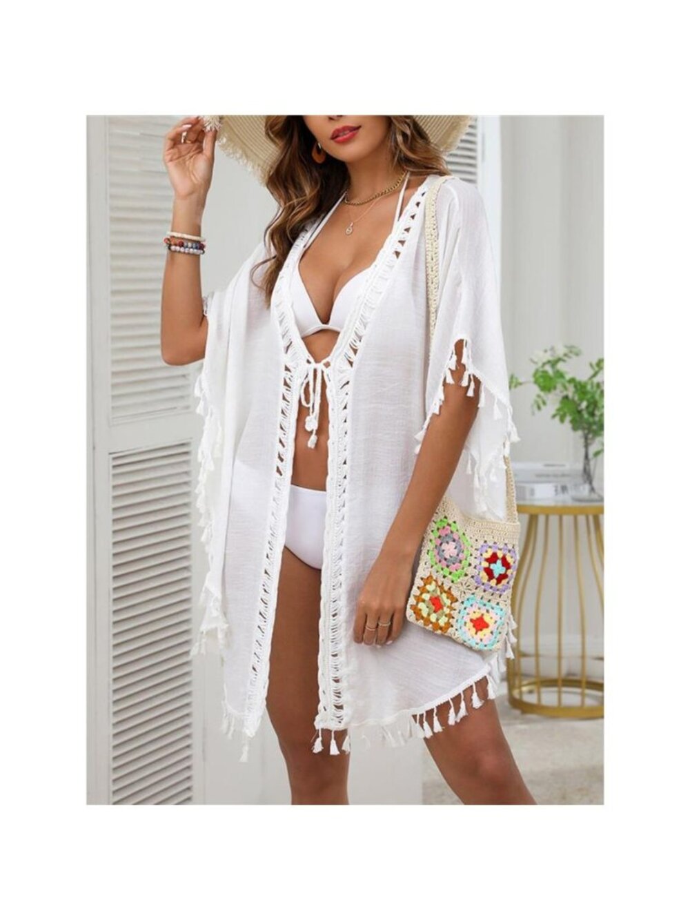 Tassel Trim Tie Front Cover-Up